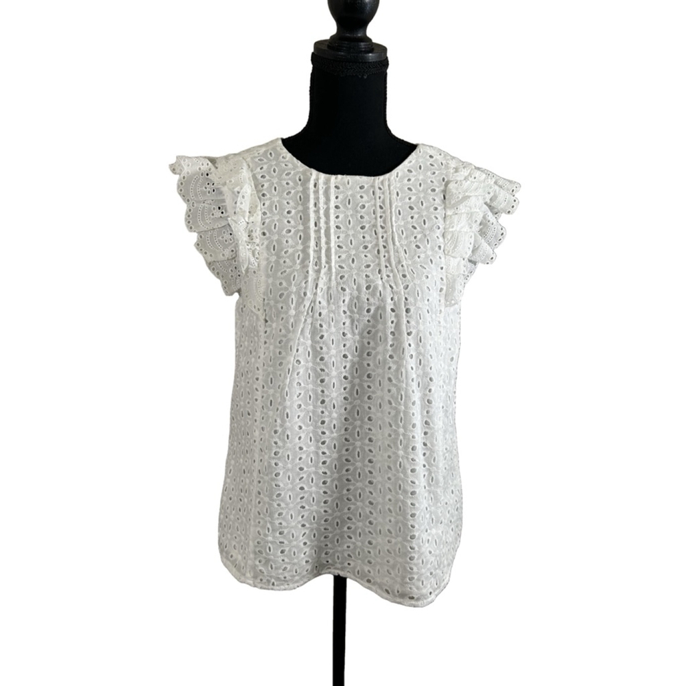 English Factory Women’s Lightweight White Eyelet Blouse, Size Small